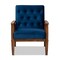 Baxton Studio Sorrento Blue Velvet Upholstered Walnut Finished Wooden Lounge Chair 160-9938 - alternate 2